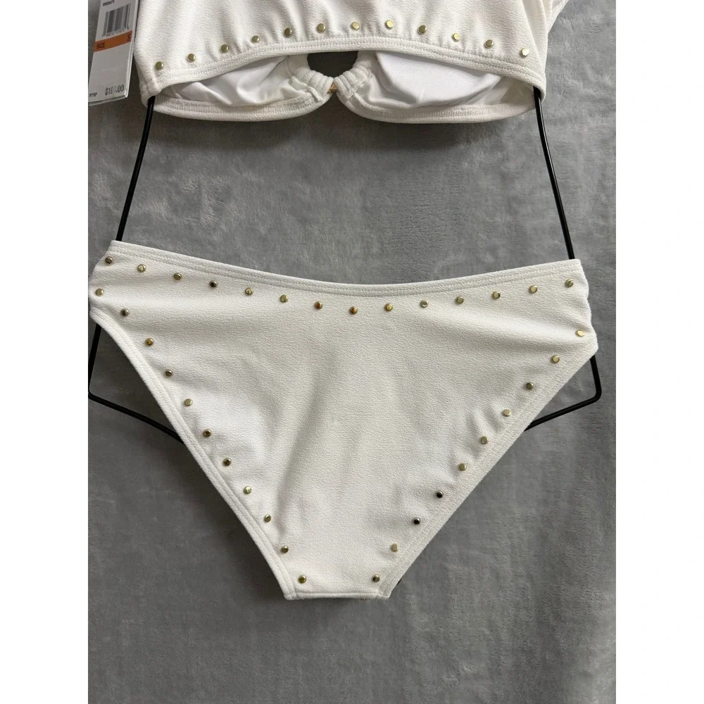 Michael Kors Women's Crepe Front Ring Studded Bikini Two Piece Sz S  $186